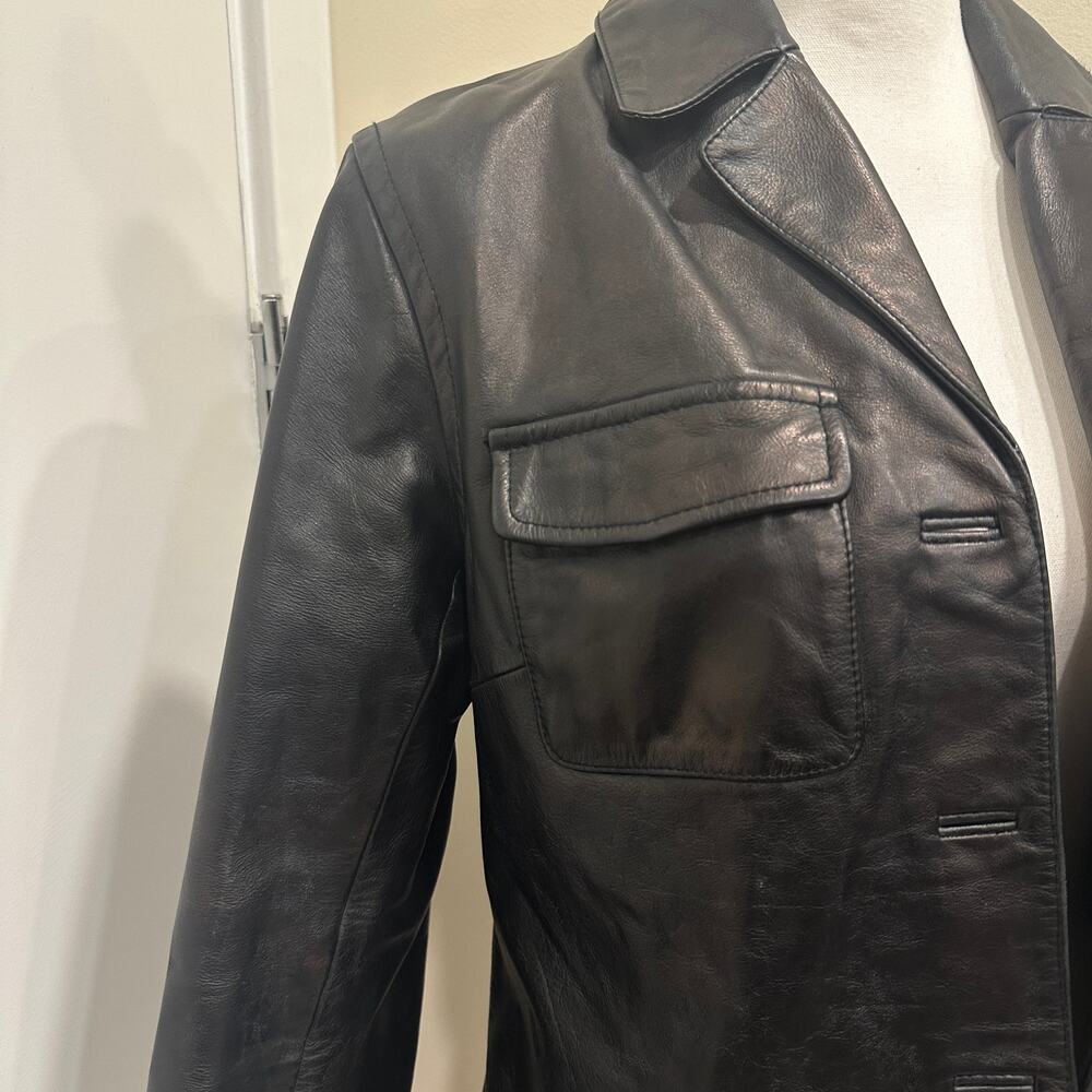 Vintage Y2K J. Crew Black Leather Shacket Minimalist Preppy Heritage Old‎ Money - Picture 6 of 16